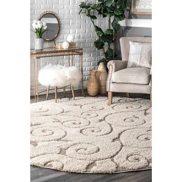 Maisha Abstract Shag Cream 5 ft. Round Rug
