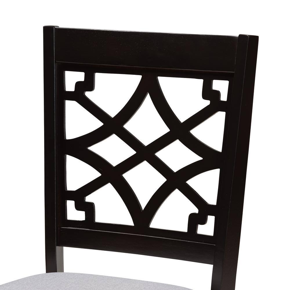 Set of 2 Grey Fabric and Dark Brown Wood Dining Chairs with Cut-Out Back