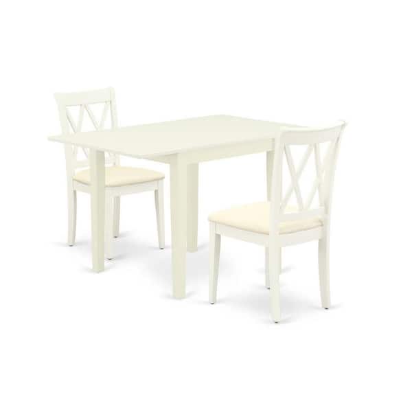 East West Furniture 3-Piece Linen White Finish Solid Wood Top Dining Table Set