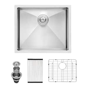 23 in Undermount Single Bowl 16-Gauge Brushed Nickel Stainless Steel Kitchen Sink with Bottom Grids