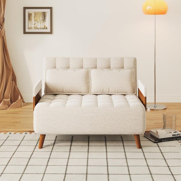 JASIWAY 44.88 in. Walnut Folding Twin Sleeper Size Linen Sofa Bed