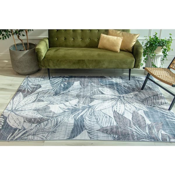 Modern Floral Brown Grey Indoor Soft Area Rug