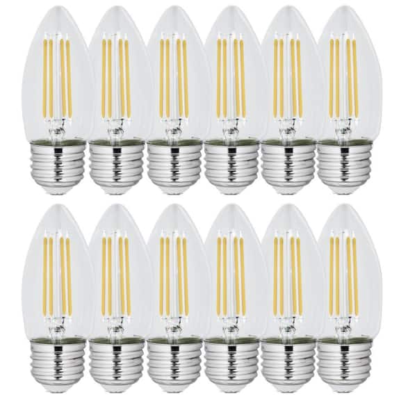 Feit Electric 60-Watt Equivalent B10 E26 Medium Dimmable Filament CEC Blunt Tip Chandelier LED Light Bulb, Daylight 5000K (12-Pack)