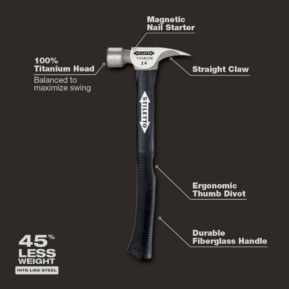 ErgoCraft 16" Black and Chrome Titanium Milled-Face Claw Hammer