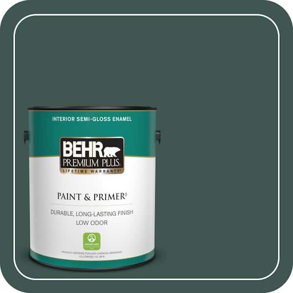 BEHR PREMIUM PLUS 1 gal. Home Decorators Collection #HDC-CL-21A Dark Everglade Semi-Gloss Enamel Low Odor Interior Paint & Primer