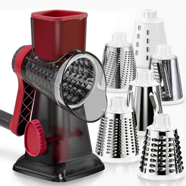 6 in 1 Rotary Cheese Grater with Stable Suction, 3 Sharp Stainless Steel Blades and Easy-Clean Design
