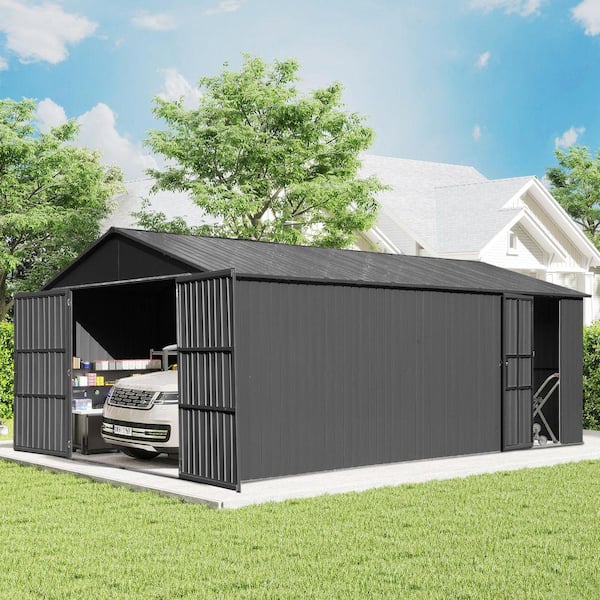 Gray 12 ft. x 15 ft. Extra Large Outdoor Metal Garage Shed with