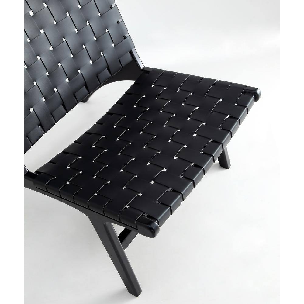 Manhattan Comfort Black Faux Leather Woven Slipper Chair