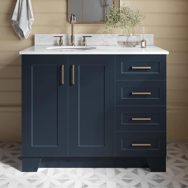 ARIEL Taylor 43 in. W x 22 in. D x 35.25 in. H Freestanding Bath Vanity in Midnight Blue with Carrara White Marble Top