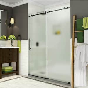 Coraline 56 - 60 in. x 76 in. Completely Frameless Sliding Shower Door w/ Frosted Glass in Oil Rubbed Bronze