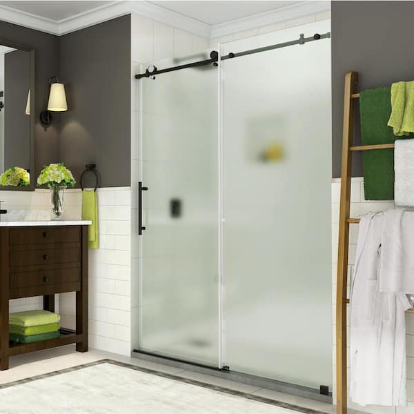 Aston Coraline 56 - 60 in. x 76 in. Completely Frameless Sliding Shower Door w/ Frosted Glass in Oil Rubbed Bronze
