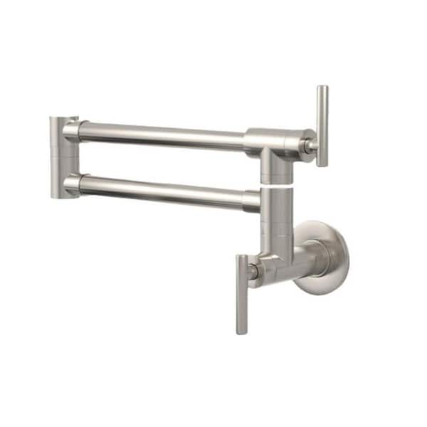 Folding Wall Mount Stretchable Double Joint Swing Arm Pot Filler Copper Rotatable Faucet in Brushed Nickel