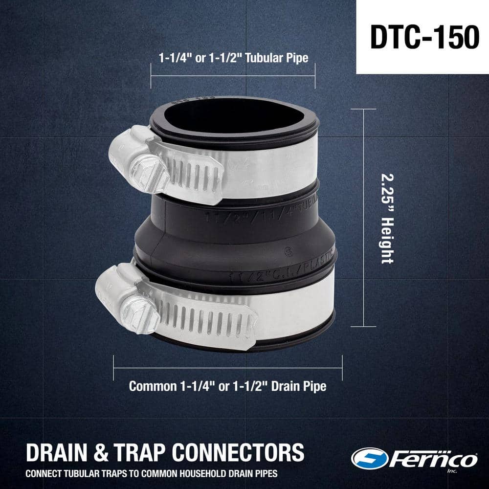 Fernco Schedule 40 1-1/2 in. PVC Hub Connector with Stainless Steel Clamps