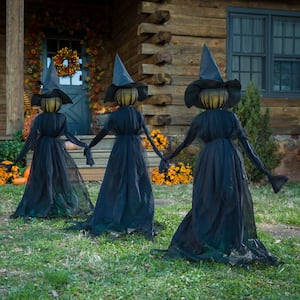 52 in. Lighted Halloween Witch Stakes (3-Pack)