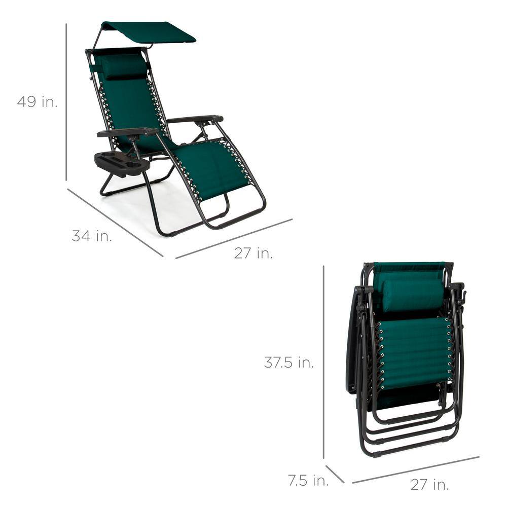 Forest Green Folding Zero Gravity Recliner with Canopy and Tray