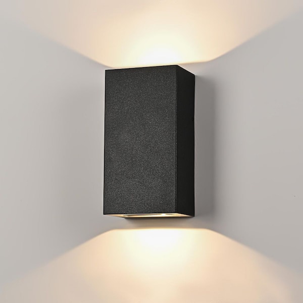 Acerbis 2-Light Matte Black Rectangle Integrated LED Outdoor Hardwired Wall Lantern Sconce