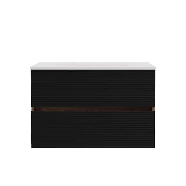 30 in. W Single Sink Wall-Mounted Bath Vanity in Black with White Ceramic Top Unassembled