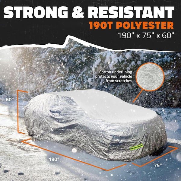 190 in. x 75 in. x 60 in. Water Resistant Car Cover - 190T Silver Polyester - Medium Sedan