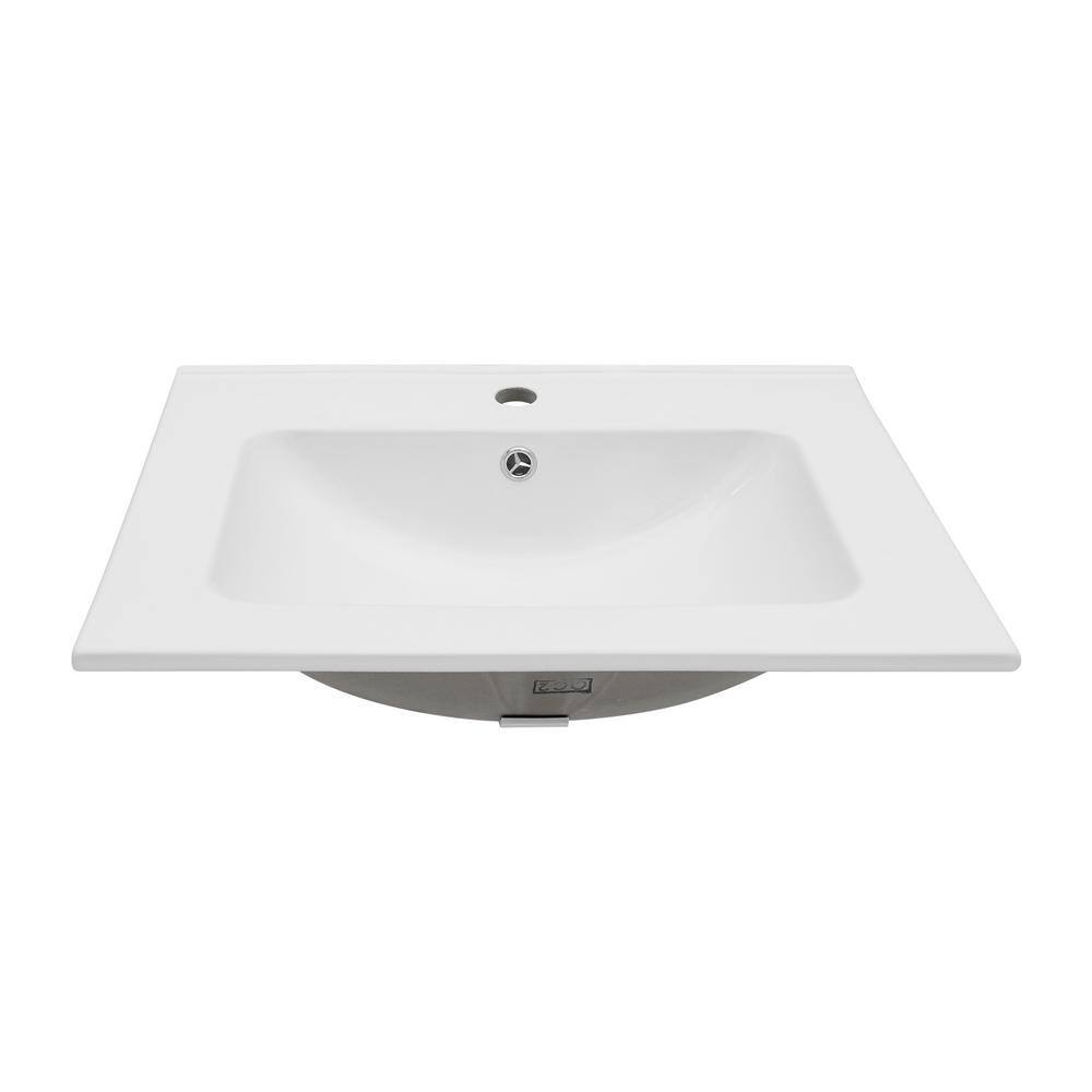 Glossy White Ceramic 24" Single Bathroom Vanity Top