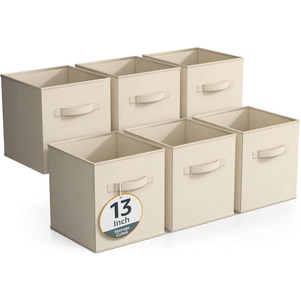 Large Storage Cubes with Handles, Beige 13 in. x 13 in. Fabric Decorative B