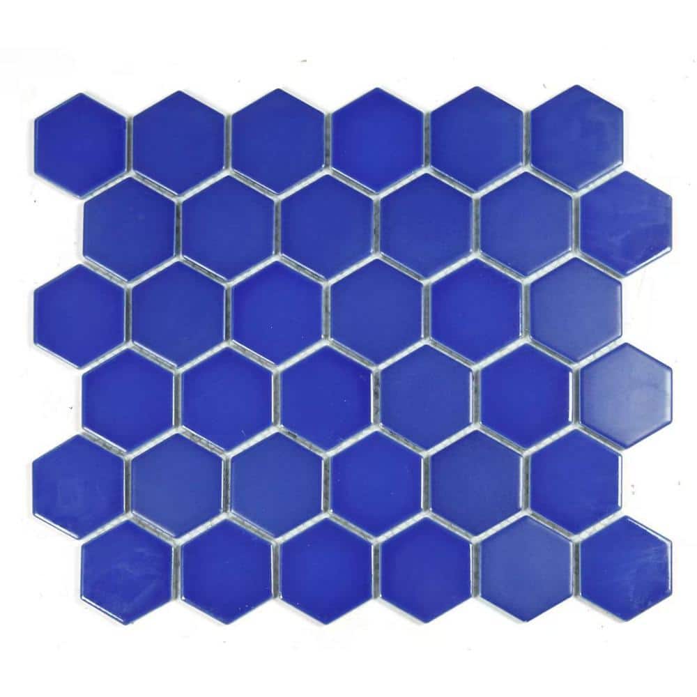 小物 mosa ABOLOS Monet Blue 11 in. x 12 in. Hexagon Glossy Porcelain Mosaic