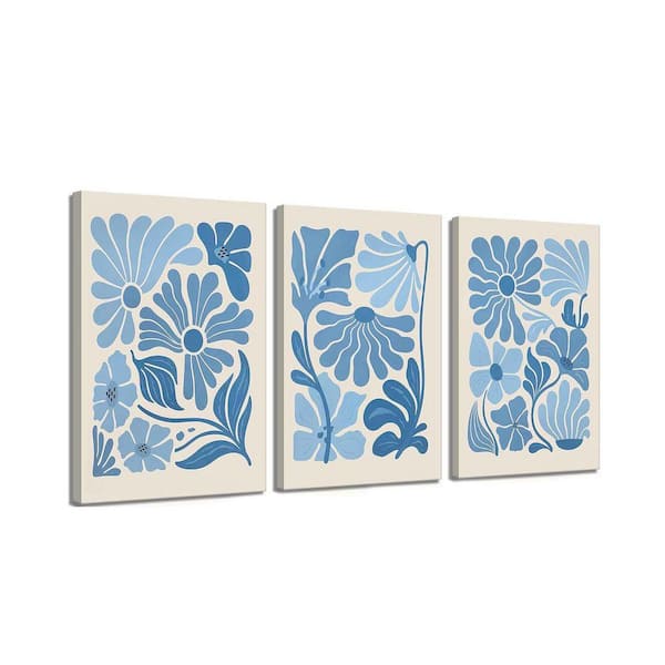 Blue Flower Market Canvas Wall Art Boho Botanical Flowers