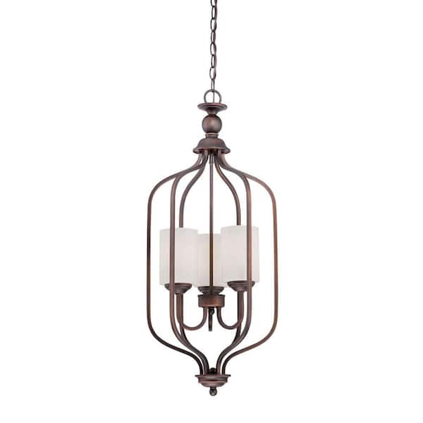 Millennium Lighting 3-Light Rubbed Bronze Pendant with Etched White Glass