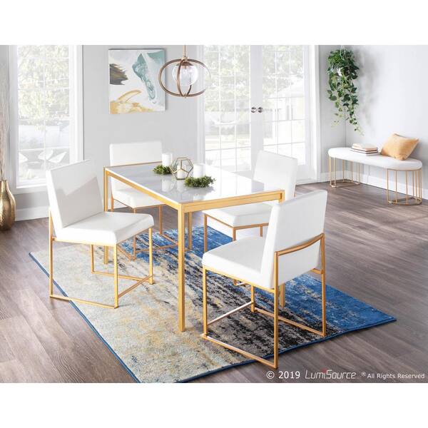 Fuji White Faux Leather Gold in High Back Dining Chair (Set of 2)