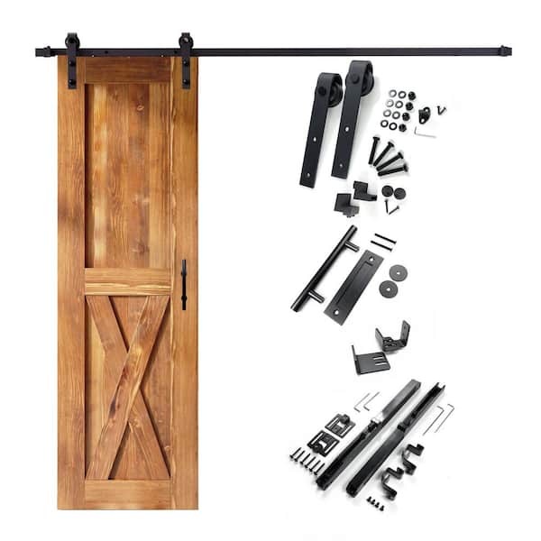 HOMACER 24 in. x 84 in. X-Frame Early American Solid Pine Wood Interior Sliding Barn Door with Hardware Kit, Non-Bypass