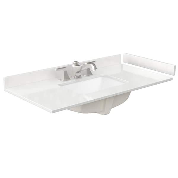 Wyndham Collection 42 in. W x 22 in. D Quartz White Rectangular Single Sink Bathroom Vanity Top in White