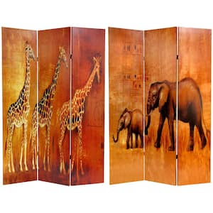 6 ft. Printed 3-Panel Giraffe and Elephant Room Divider