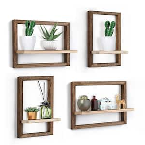 Rustic Square Floating Shelves Set of 4 Wood Wall Shelves, Hanging Shelves for Wall Decor