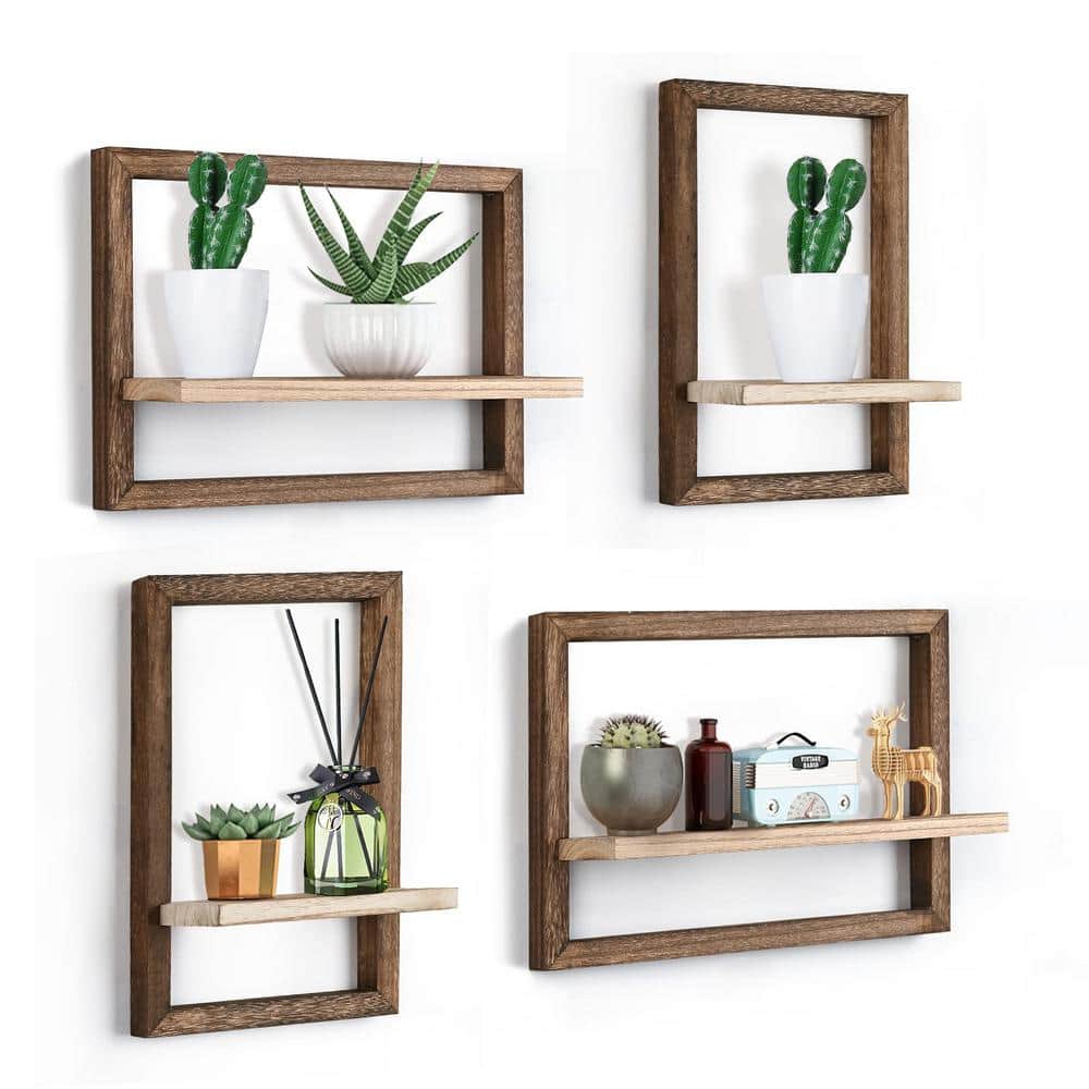 Rustic Square Floating Shelves Set of 4 Wood Wall Shelves, Hanging Shelves 