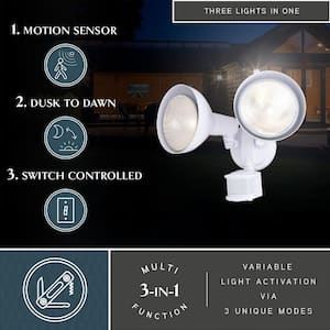 White Motion Sensor Dusk to Dawn Outdoor Security Flood Light - 180-Degree Range - 70 ft.