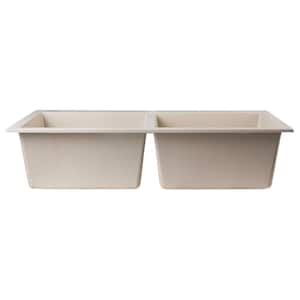 Drop-In Granite Composite 33.88 in. 1-Hole 50/50 Double Bowl Kitchen Sink in Biscuit
