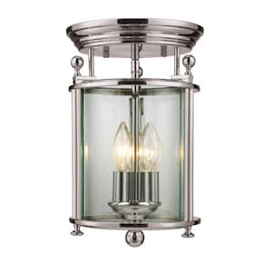 Wyndham 8.5 in. 3-Light Brushed Nickel Flush Mount Light with Clear Glass Shade with No Bulbs Included