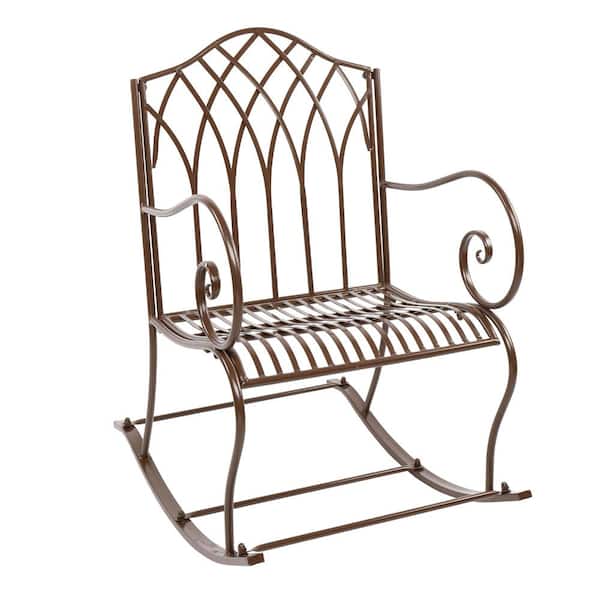 TIRAMISUBEST Dark Brown 22.64 in. x 31.69 in. x 37.4 in. Metal Outdoor Rocking Chair