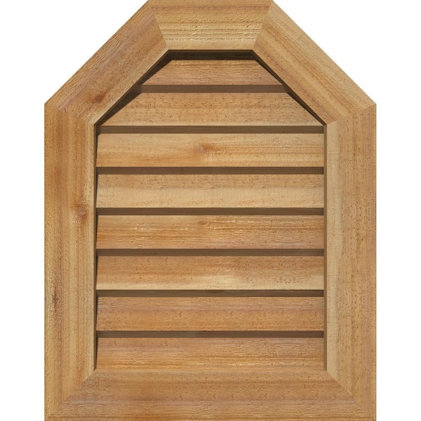 Ekena Millwork 21" x 27" Octagon Unfinished Rough Sawn Western Red Cedar Wood Gable Louver Vent Non-Functional