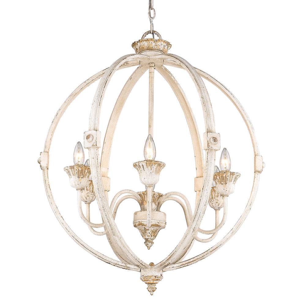 Antique Ivory 6-Light Candelabra Chandelier with Rusty Gold Patina