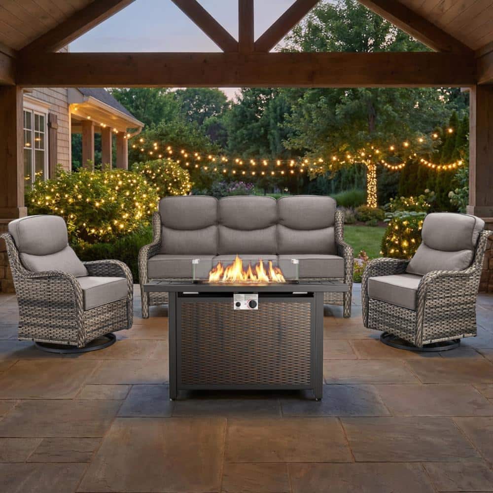NovaSwivel 4PCS Gray Wicker Patio Conversation Set with Outdoor Swivel Gliders with Fire Pit and 6 in. Gray Cushions price history on PriceWatchPro