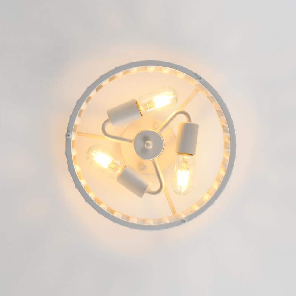 12.6" White Beaded Metal Farmhouse Semi-Flush Mount Light