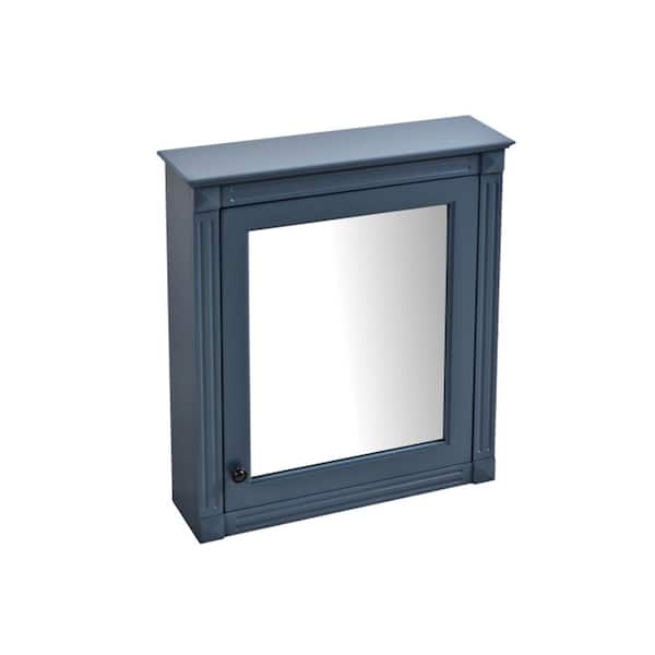 24.01 in. W x 27.76 in. H Rectangle Framed MDF Wall Mounted Bathroom Vanity Mirror in Blue with Mirror