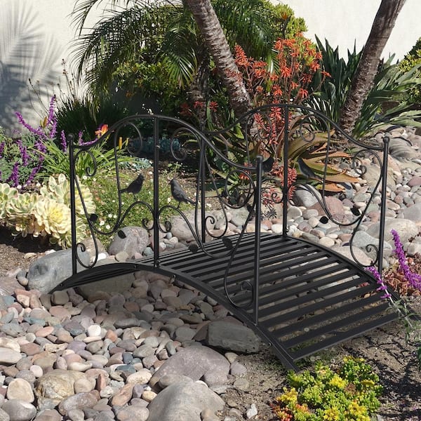 46.9 Inch Outdoor Metal Garden Bridge - Decorative Arch Bridge With Guardrails For Pond & Landscape