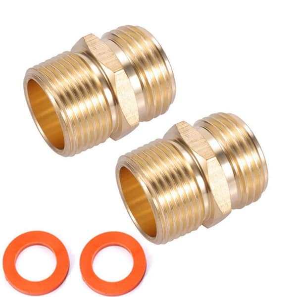 3/4" GHT Male x 3/4" NPT Male Connector, Brass Garden Hose to Pipe NPT Fitting Connection, Dual Male Threads 2 Pieces