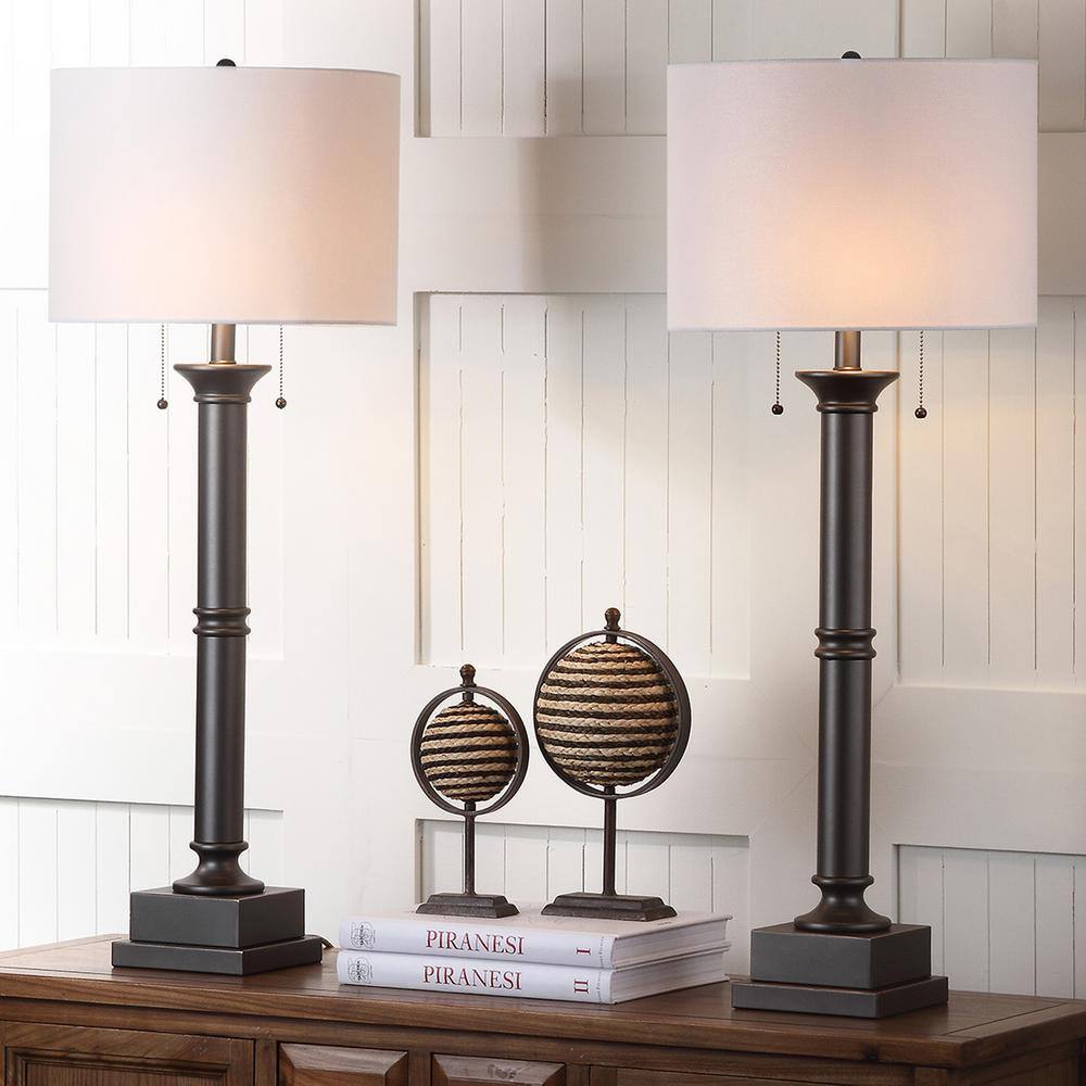 Estilo 36'' Silver Grey Metal Column Table Lamp Set with White Shade