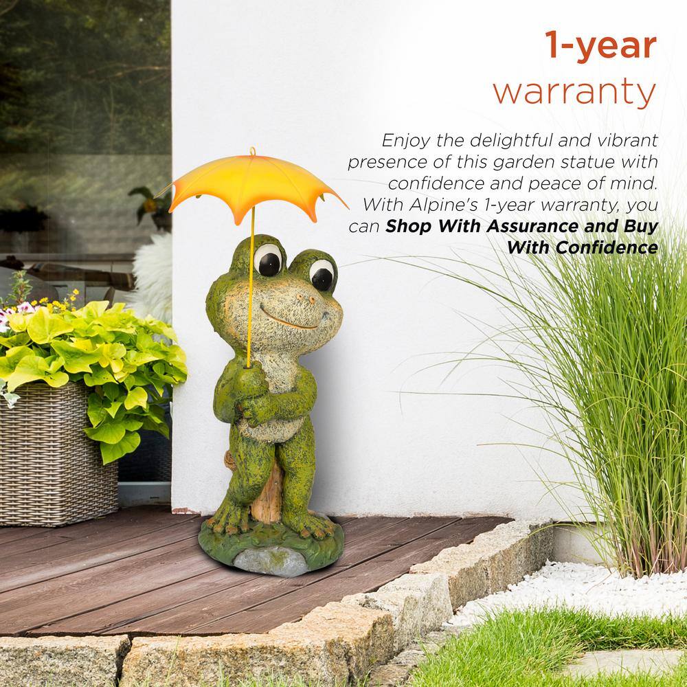 Green Frog Garden Statue with Yellow Umbrella, 23"