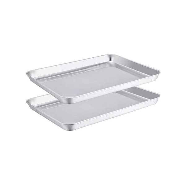 2-Piece Stainless Steel Nonstick Heavy Duty Single Toaster Oven Pan Set Mirror Finish Easy Clean for Oven