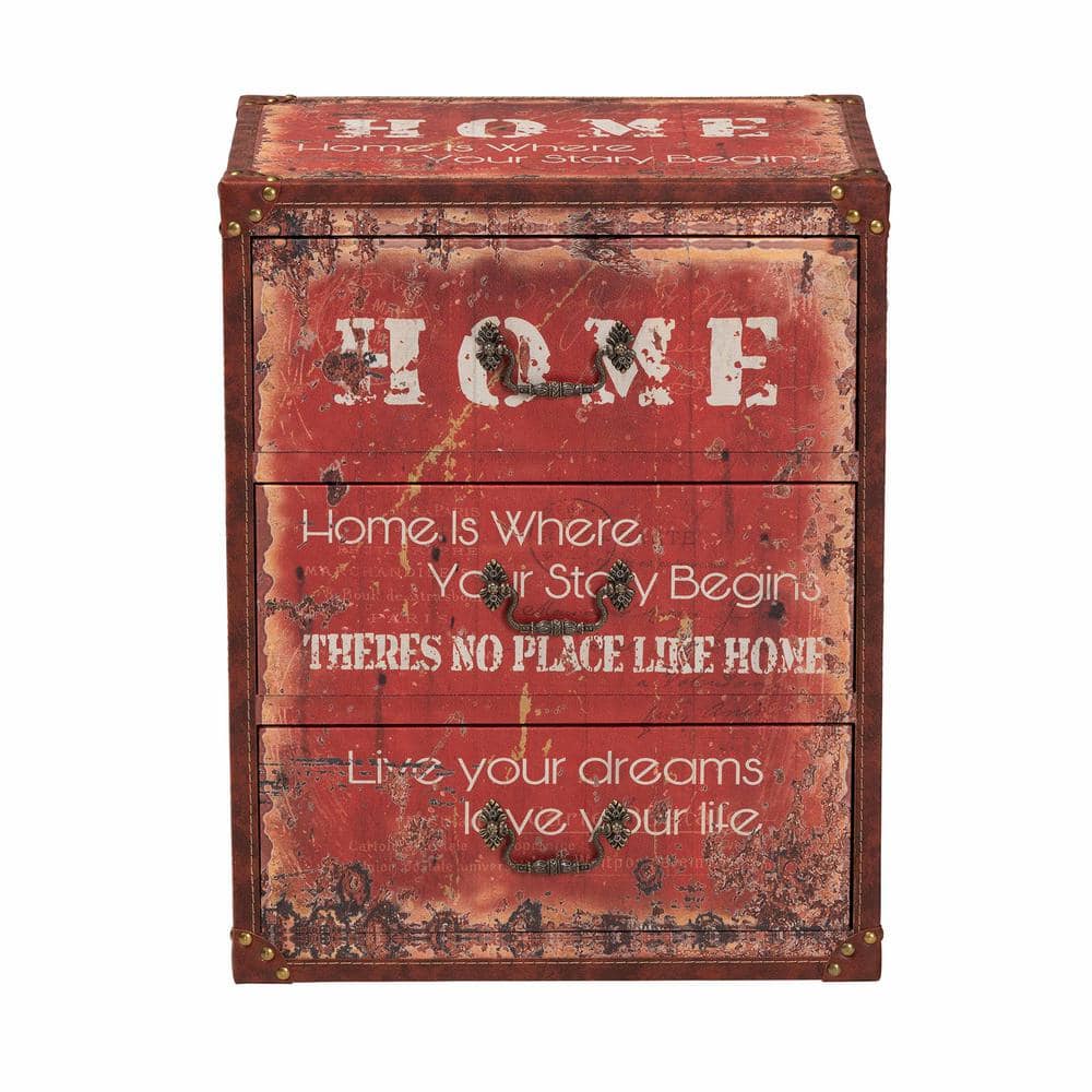 Baxton Studio Lorand Faux Leather and Wood 3 Drawer Storage Trunk Red
