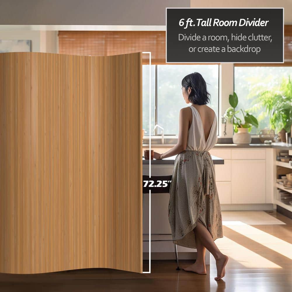 Natural Bamboo Wave Design Folding Room Divider