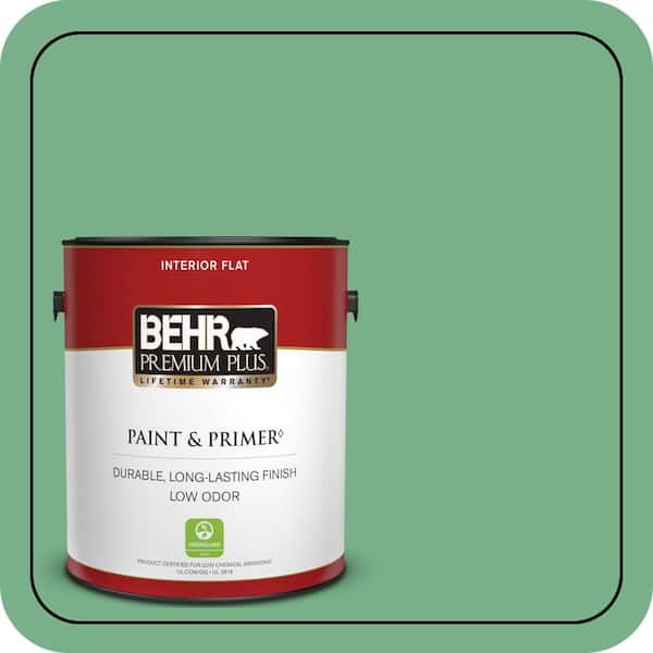 BEHR PREMIUM PLUS 1 gal. #M410-5 Green Bank Flat Low Odor Interior Paint & Primer